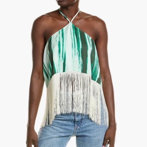 Bcbgmaxazria Fringe Halter Top Green Small - Picture 1 of 3